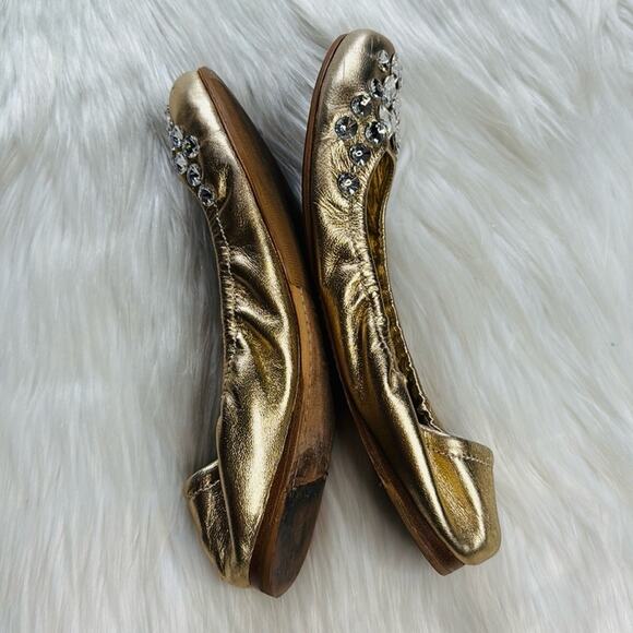 Miu Miu Gold Rhinestone Embellished Scrunch Flats - Picture 4 of 9